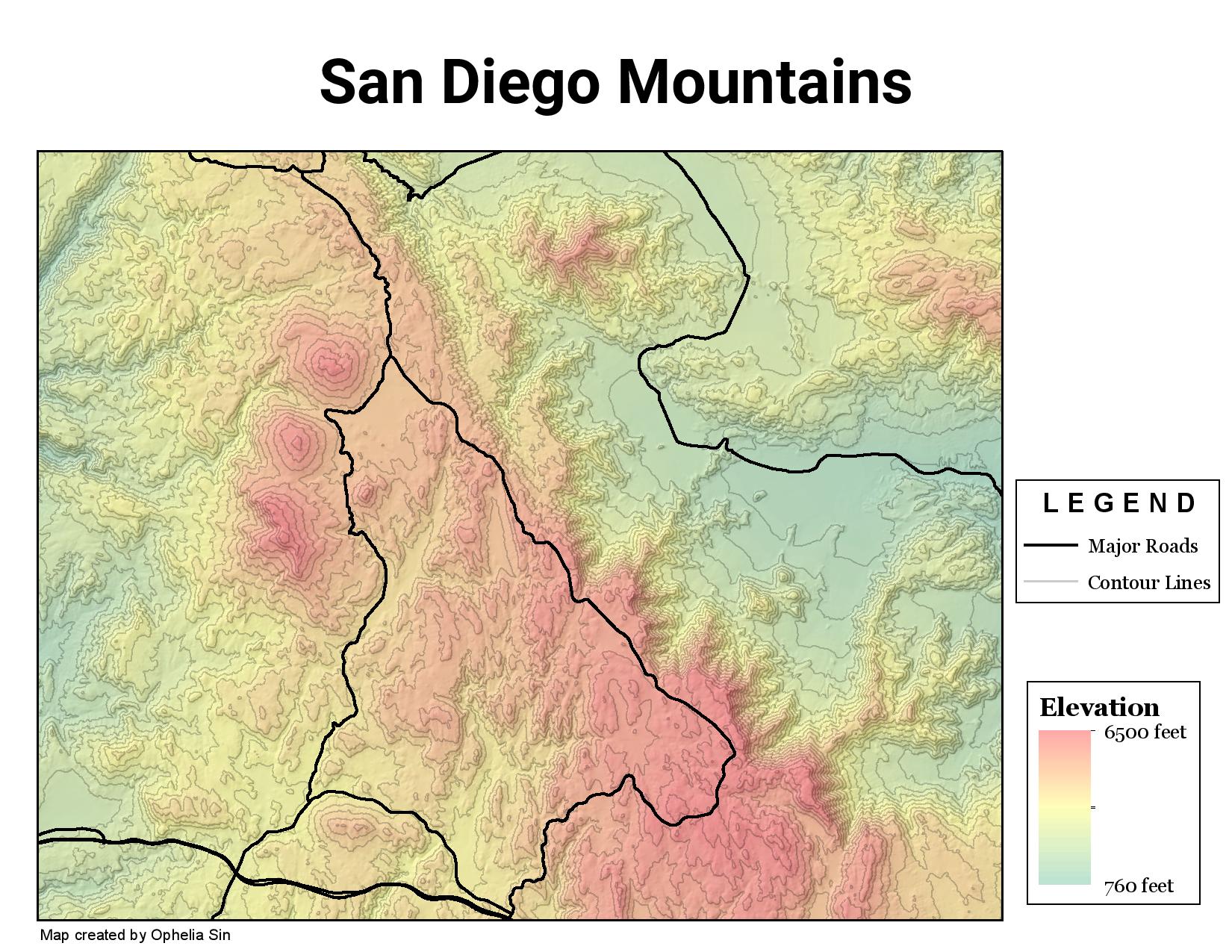 San Diego Mountain Relief Map
